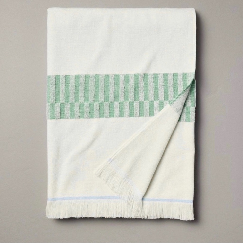 Hearth & Hand with Magnolia XL Check Print Beach Towel Cream/Green Jumbo